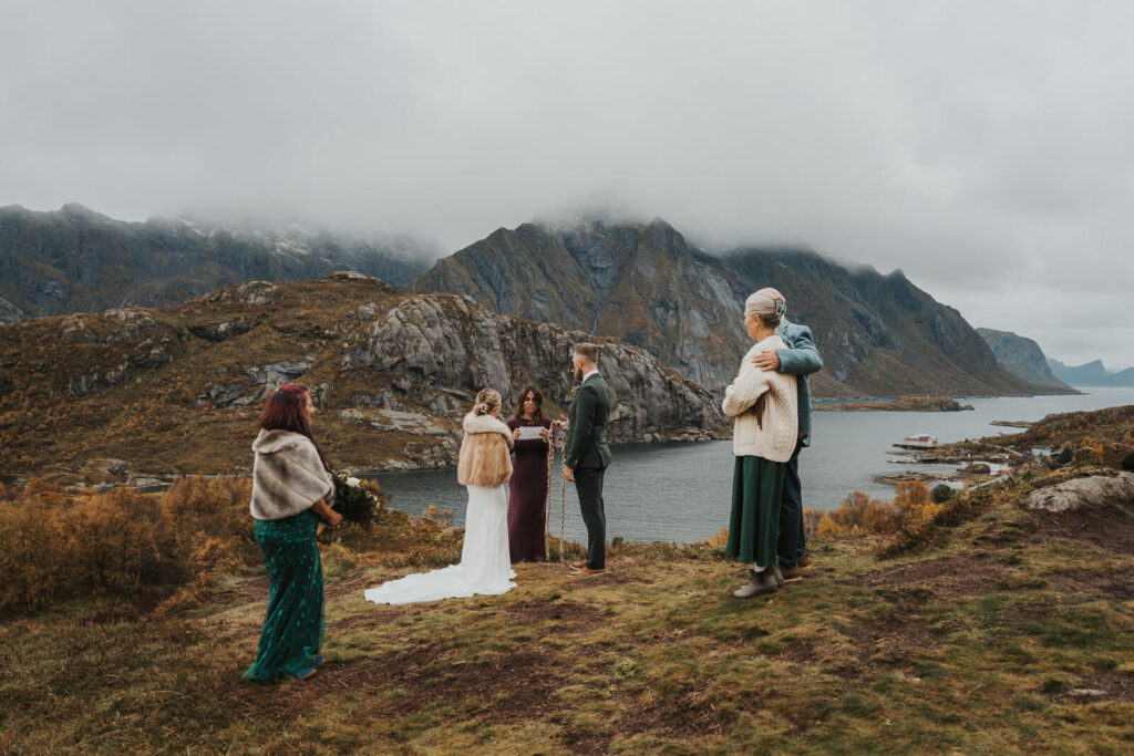 Wedding ceremony on a mountain in Lofoten