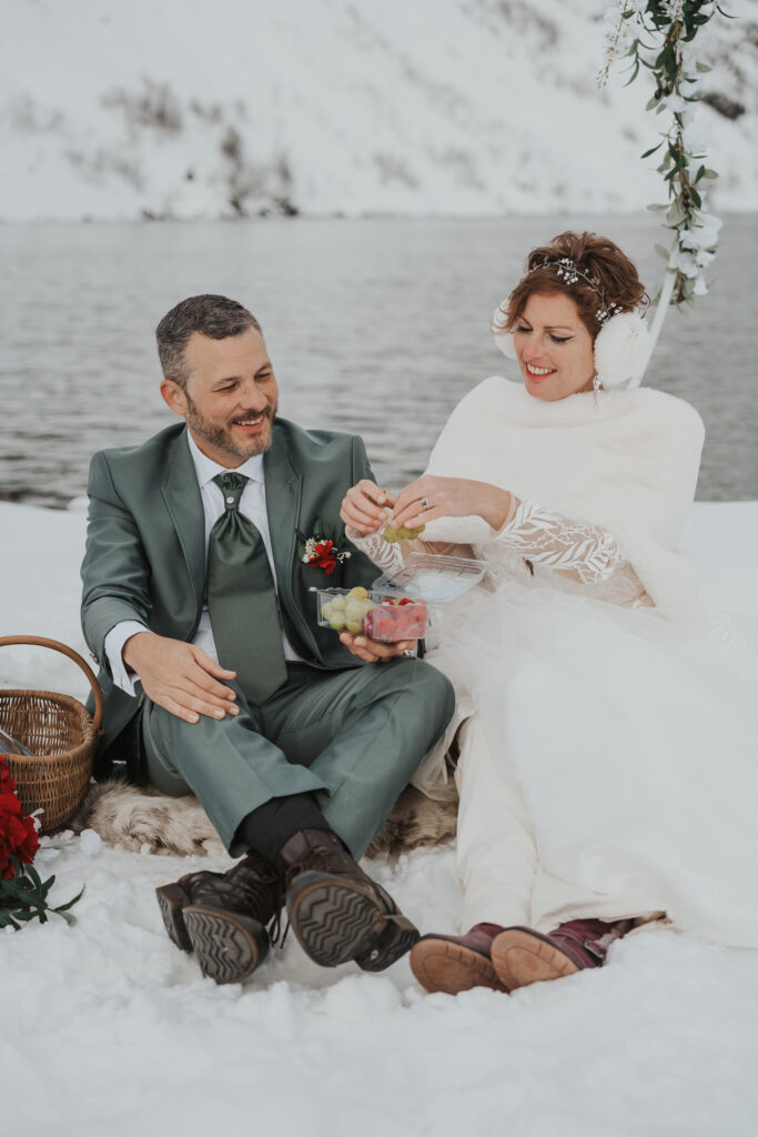 Snowshoe elopement adventure in Northern Norway